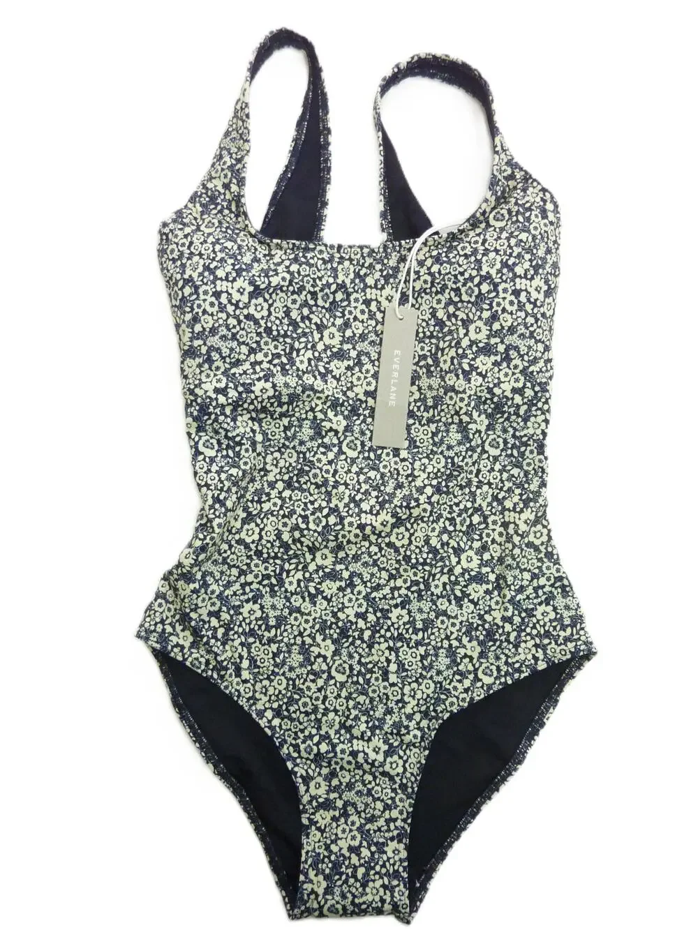 NWT Everlane The Square Neck  XXS Swimsuit One piece Blue Navy Floral